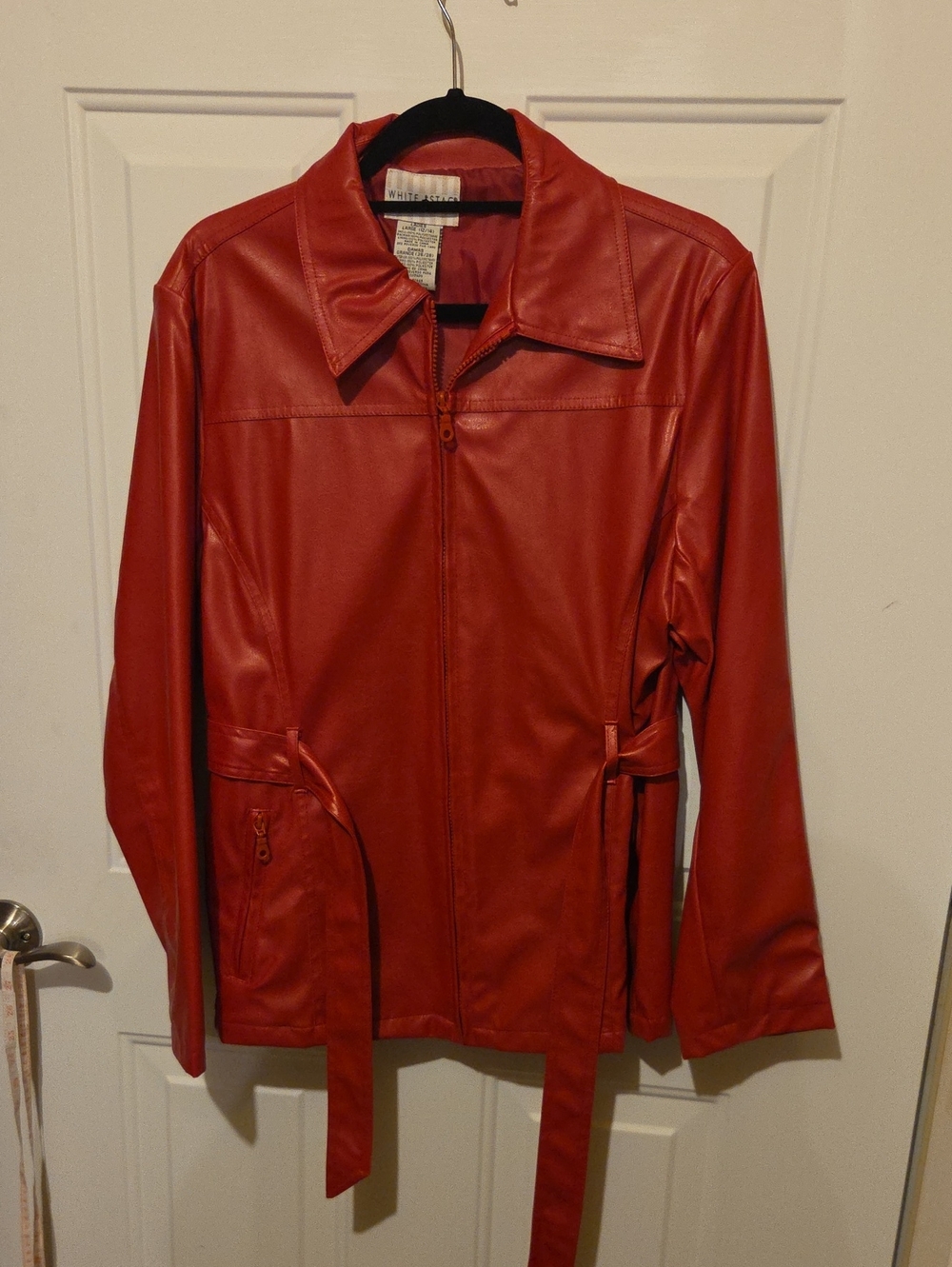 White Stag Red Faux Leather Zip Jacket with Waist Tie